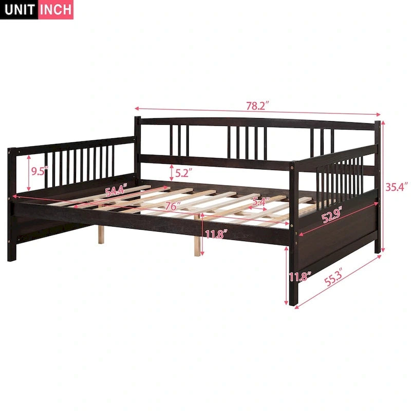Lit de repos jumeau en bois massif avec rangement et 10 lattes – Canapé et lit combinés