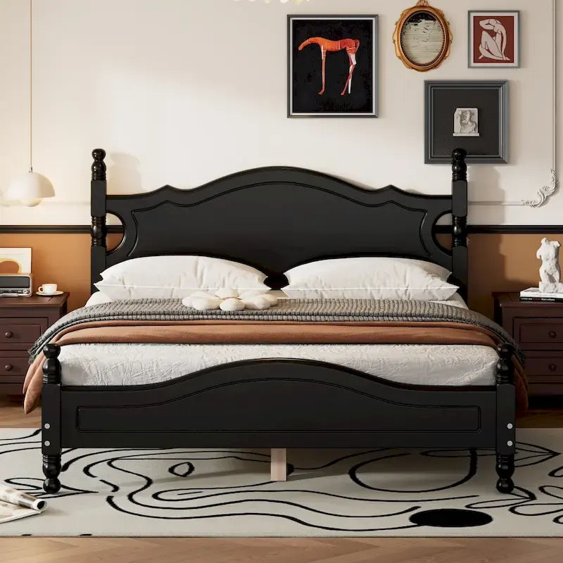 Lit plateforme de style rétro, Cadre de lit plateforme en bois