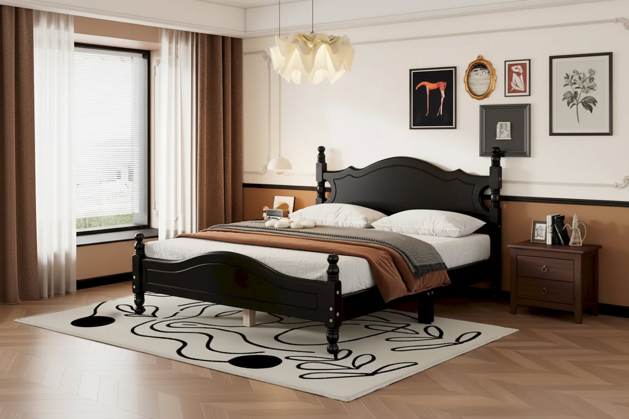 Lit plateforme de style rétro, Cadre de lit plateforme en bois