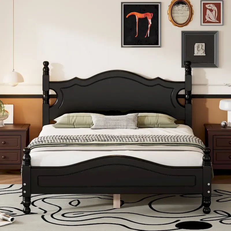 Lit plateforme de style rétro, Cadre de lit plateforme en bois