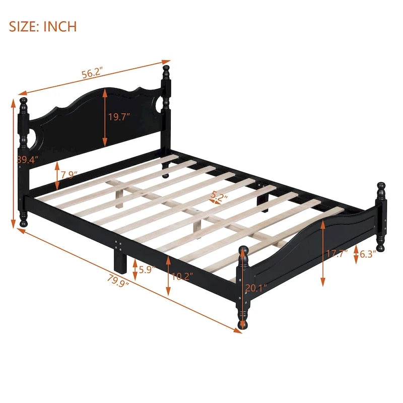 Lit plateforme de style rétro, Cadre de lit plateforme en bois