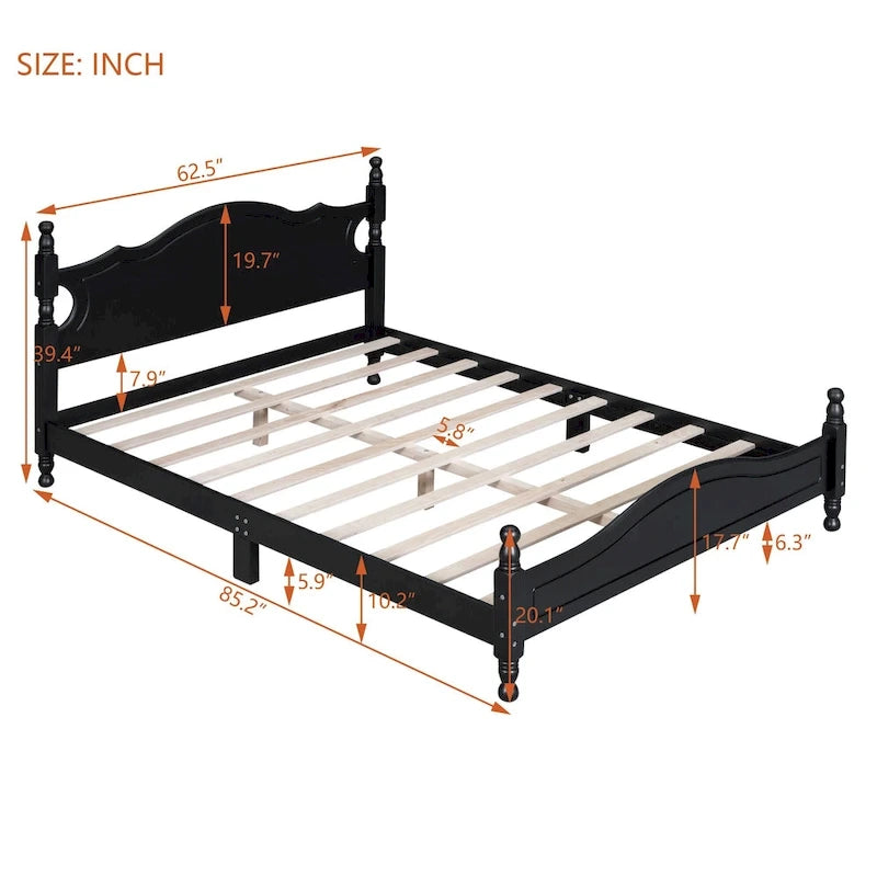 Lit plateforme de style rétro, Cadre de lit plateforme en bois