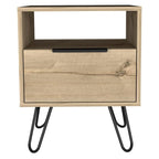Table de chevet 22H, une étagère ouverte, une armoire à une porte, pieds épingles, noire