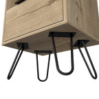 Table de chevet 22H, une étagère ouverte, une armoire à une porte, pieds épingles, noire