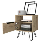 Table de chevet 22H, une étagère ouverte, une armoire à une porte, pieds épingles, noire