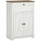 Meuble d'appoint de style ferme avec portes de grange, buffet de cuisine avec double portes, tiroir, blanc