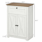 Meuble d'appoint de style ferme avec portes de grange, buffet de cuisine avec double portes, tiroir, blanc