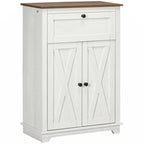 Meuble d'appoint de style ferme avec portes de grange, buffet de cuisine avec double portes, tiroir, blanc