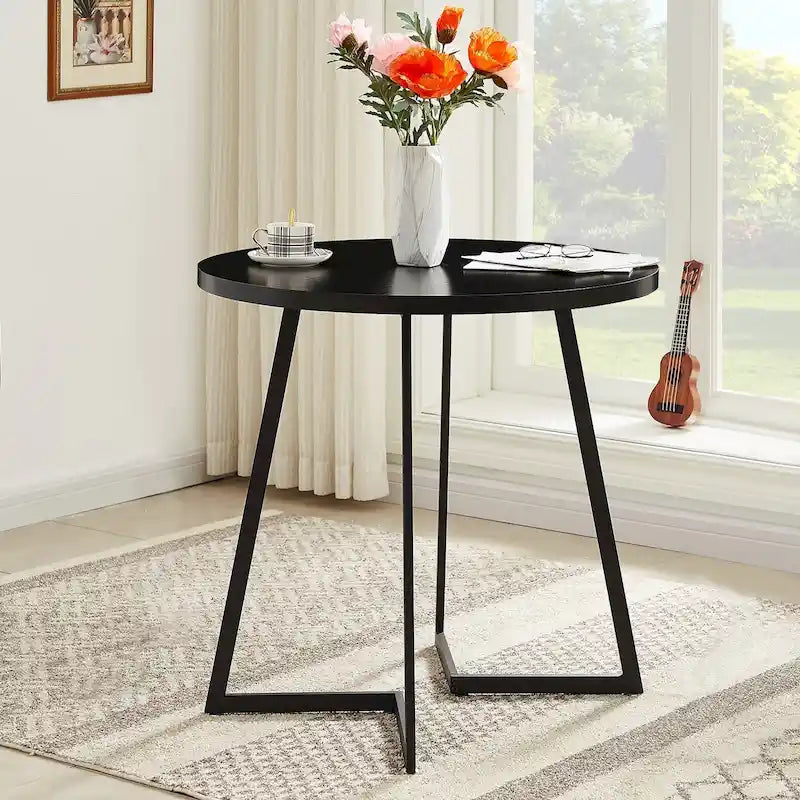Table à manger ronde de 31,5 po, table de loisirs moderne avec pied en métal