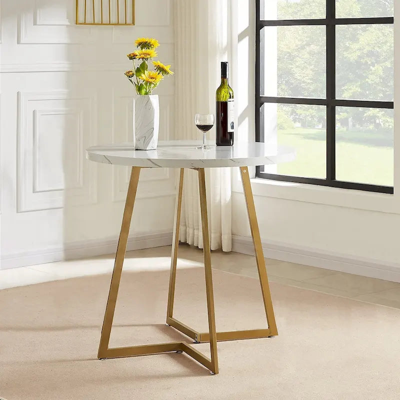Table à manger ronde de 31,5 po, table de loisirs moderne avec pied en métal