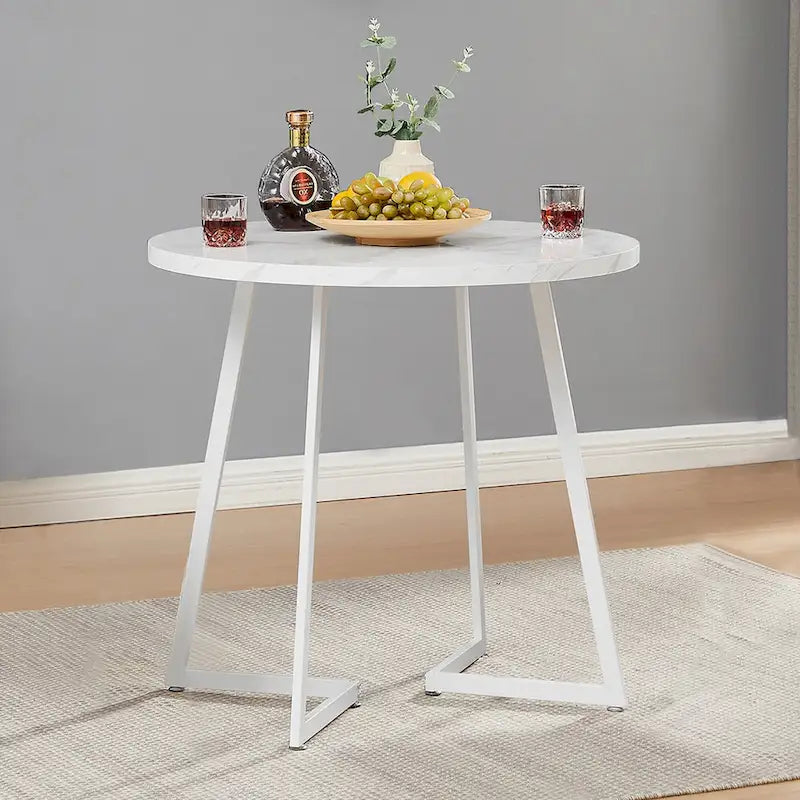 Table à manger ronde de 31,5 po, table de loisirs moderne avec pied en métal