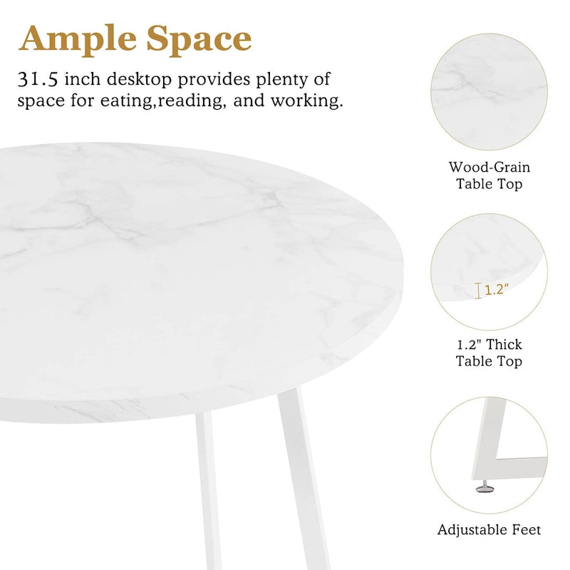 Table à manger ronde de 31,5 po, table de loisirs moderne avec pied en métal