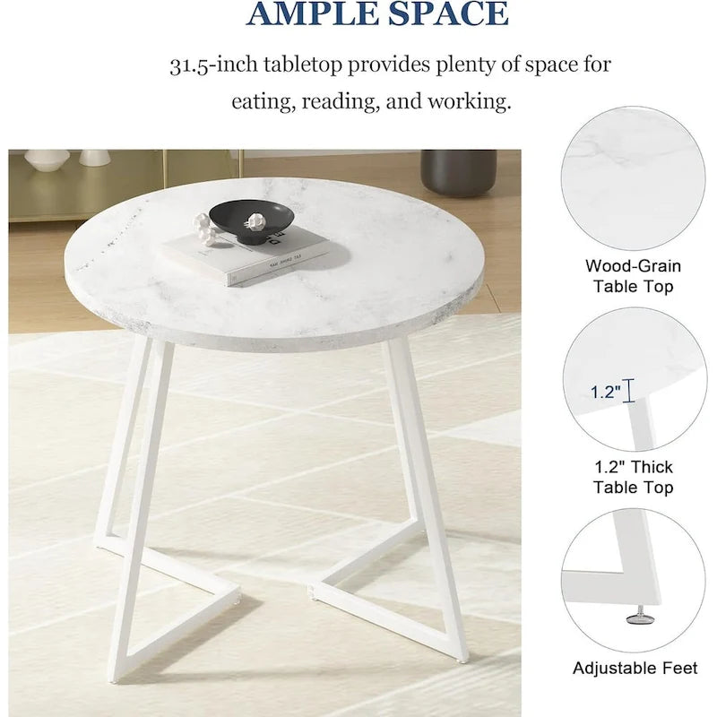 Table à manger ronde de 31,5 po, table de loisirs moderne avec pied en métal