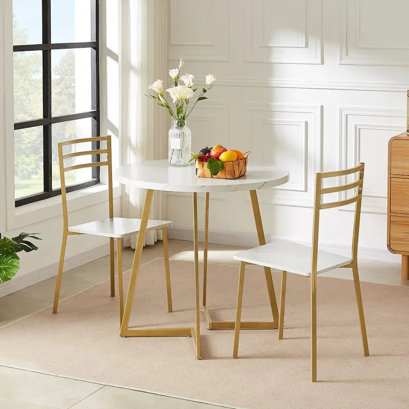 Table à manger ronde de 31,5 po, table de loisirs moderne avec pied en métal