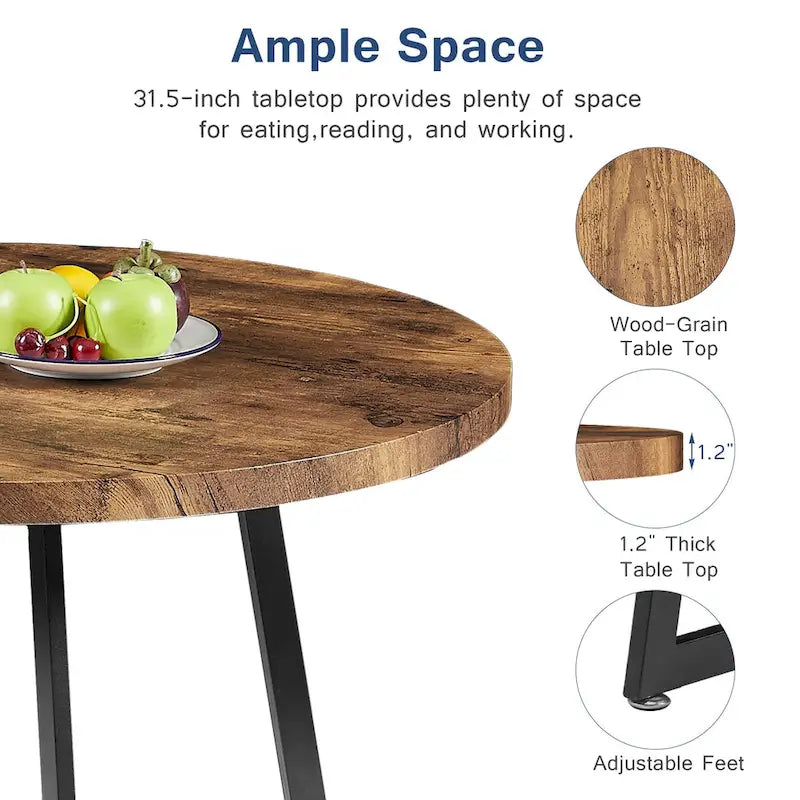Table à manger ronde de 31,5 po, table de loisirs moderne avec pied en métal