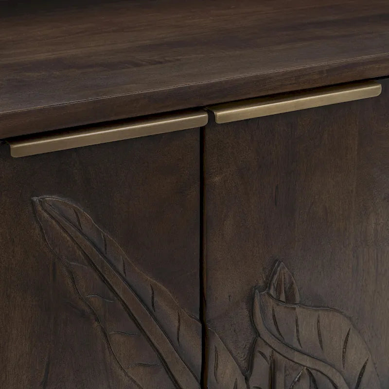 Buffet en manguier massif sculpté à la main de 208 cm avec finition blanchie