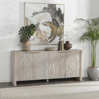 Buffet en manguier massif sculpté à la main de 208 cm avec finition blanchie