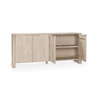Buffet en manguier massif sculpté à la main de 208 cm avec finition blanchie