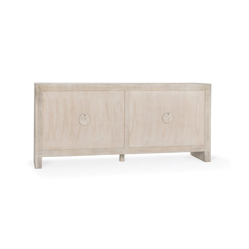 Buffet en manguier massif sculpté à la main de 208 cm avec finition blanchie
