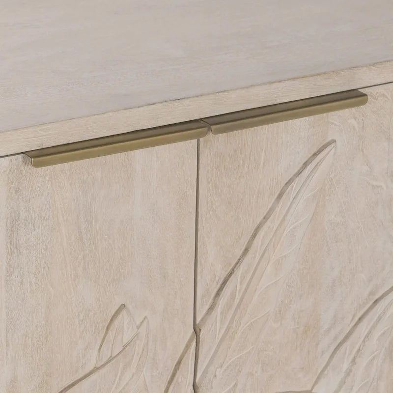 Buffet en manguier massif sculpté à la main de 208 cm avec finition blanchie