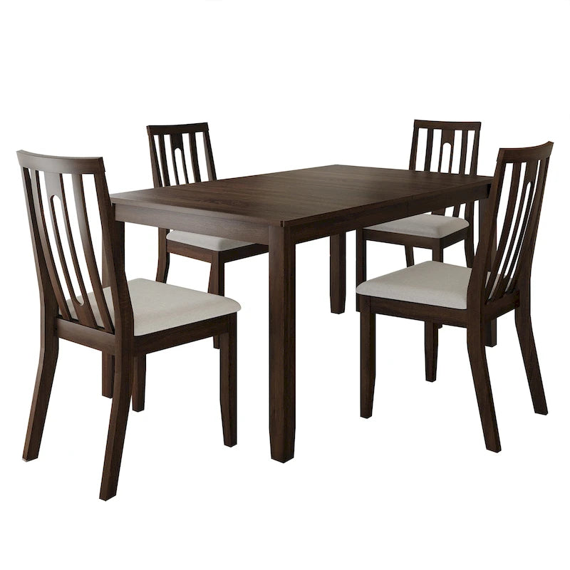 Ensemble de salle à manger contemporain 5 pièces en bois avec 4 chaises rembourrées
