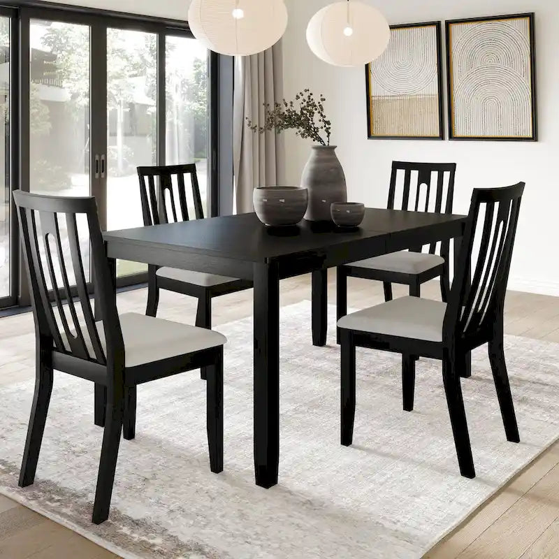 Ensemble de salle à manger contemporain 5 pièces en bois avec 4 chaises rembourrées