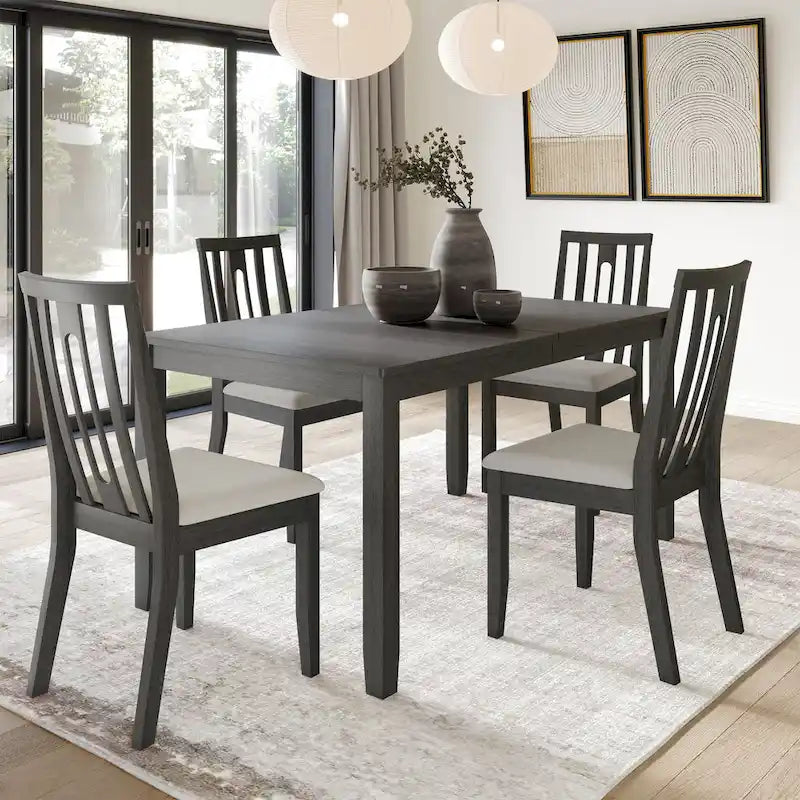 Ensemble de salle à manger contemporain 5 pièces en bois avec 4 chaises rembourrées