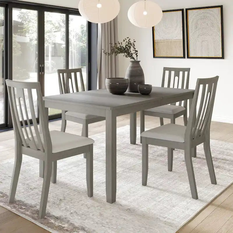 Ensemble de salle à manger contemporain 5 pièces en bois avec 4 chaises rembourrées