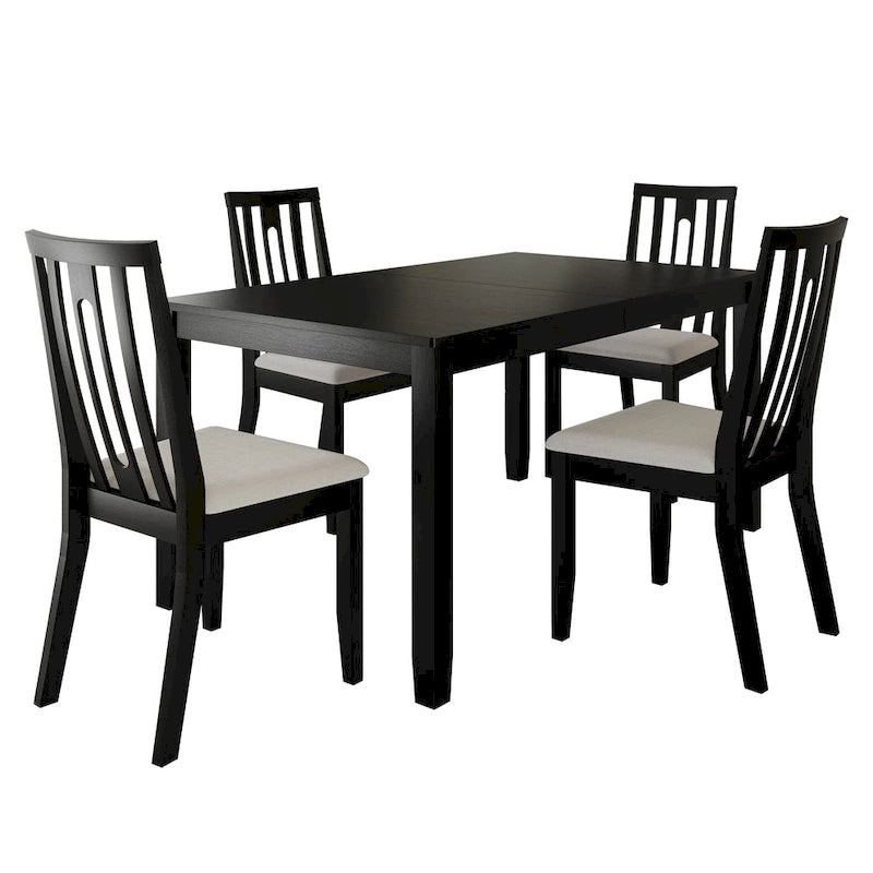 Ensemble de salle à manger contemporain 5 pièces en bois avec 4 chaises rembourrées