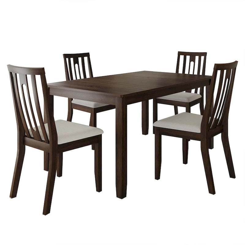 Ensemble de salle à manger contemporain 5 pièces en bois avec 4 chaises rembourrées