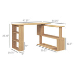 Bureau d'angle en L, bureau à domicile rotatif à 360° avec étagères