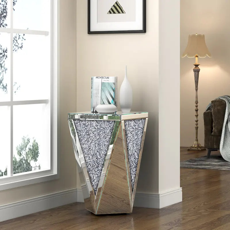 Console miroir Art déco diamant avec cadre argenté