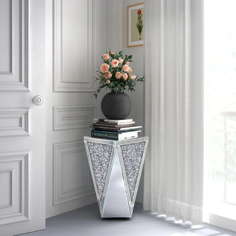Console miroir Art déco diamant avec cadre argenté