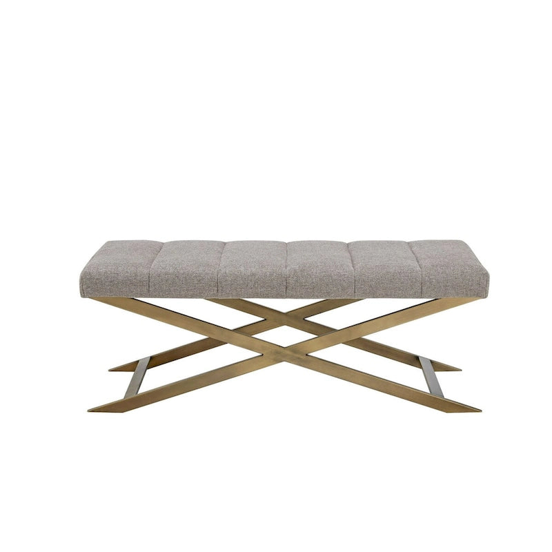Banc Xane en tissu gris contemporain et laiton brossé