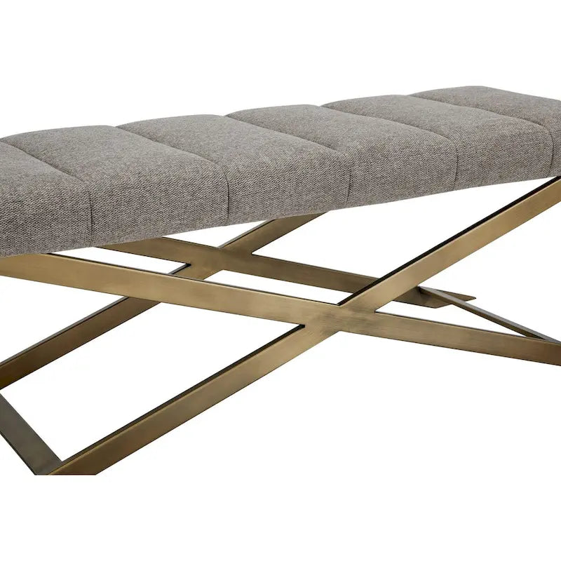 Banc Xane en tissu gris contemporain et laiton brossé