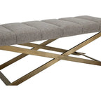 Banc Xane en tissu gris contemporain et laiton brossé