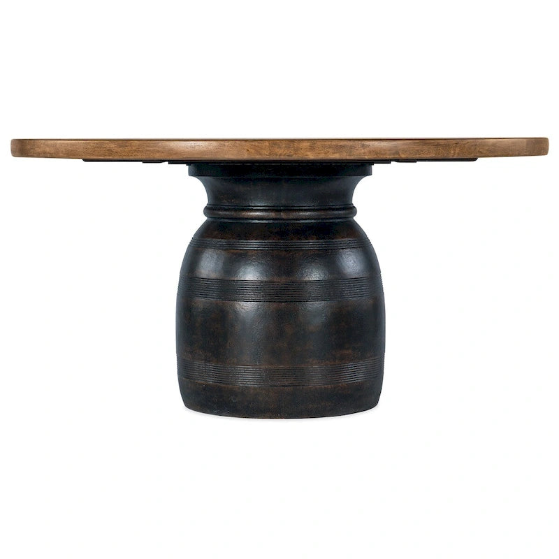 Table à manger ronde 60" en hickory rustique avec base en bois calciné – 6 places, 116 kg