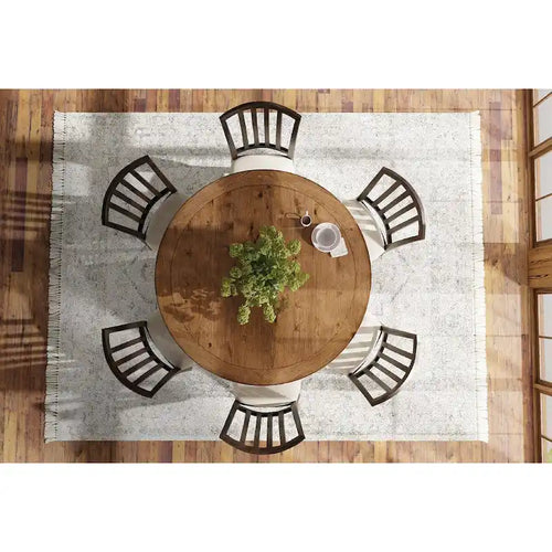 Table à manger ronde 60" en hickory rustique avec base en bois calciné – 6 places, 116 kg