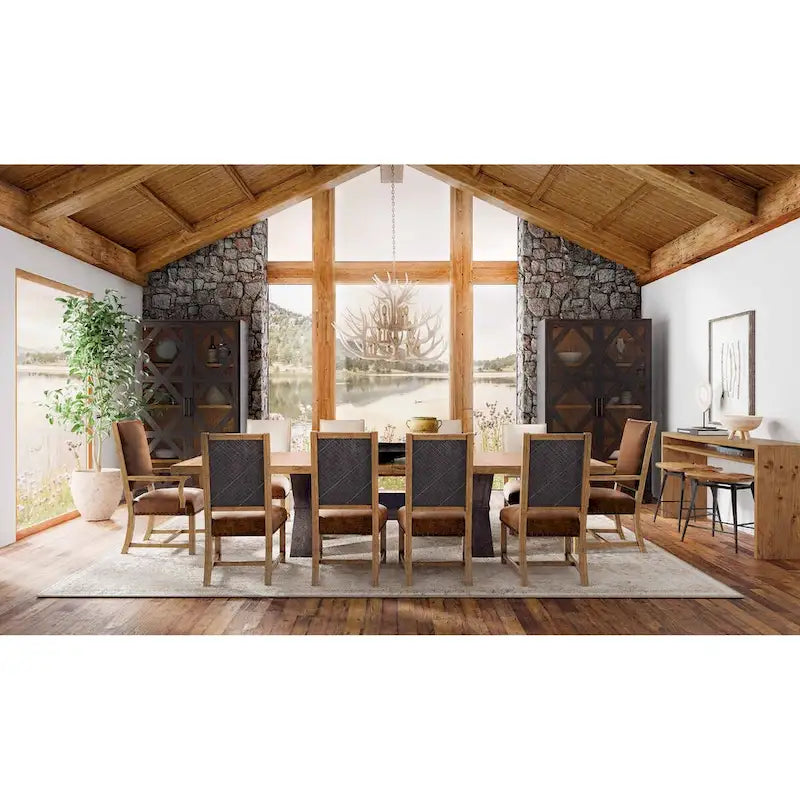 Table à manger ronde 60" en hickory rustique avec base en bois calciné – 6 places, 116 kg