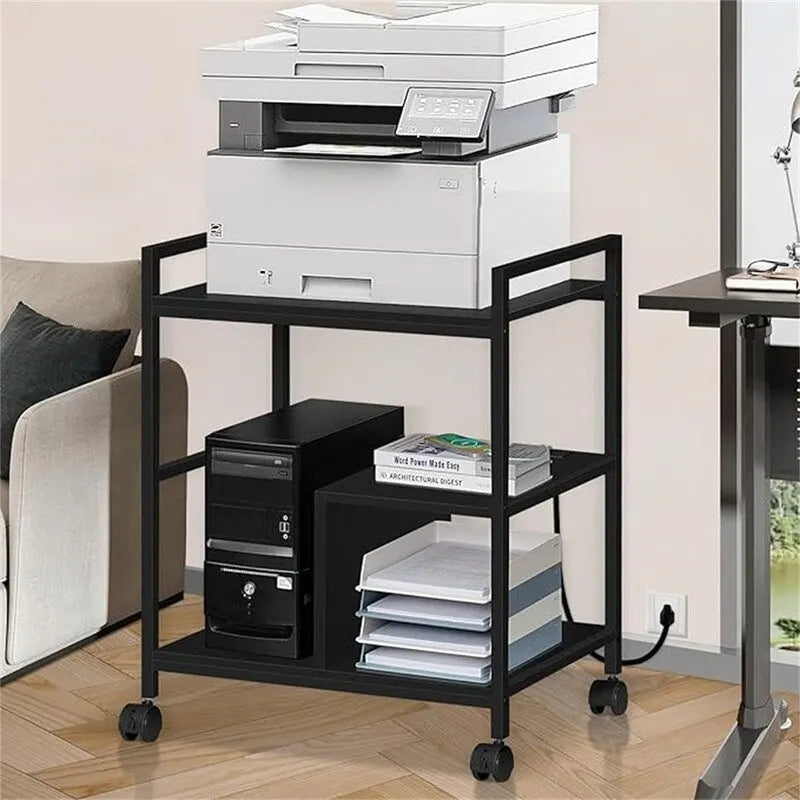 Meuble Imprimante avec Station de Recharge et Ports USB Grande Taille 3 Niveaux - 24P x 18,62L x 30,86H