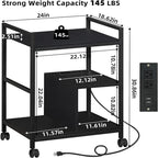 Meuble Imprimante avec Station de Recharge et Ports USB Grande Taille 3 Niveaux - 24P x 18,62L x 30,86H