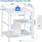 Meuble Imprimante avec Station de Recharge et Ports USB Grande Taille 3 Niveaux - 24P x 18,62L x 30,86H