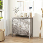 Armoire 2 portes, Meuble américain, Convient pour chambre à coucher, salon, bureau, Gris+Blanc