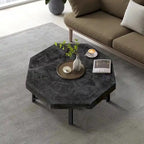 Table basse octogonale vintage en bois avec patchwork, 76 cm