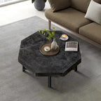 Table basse octogonale vintage en bois avec patchwork, 76 cm