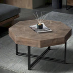 Table basse octogonale vintage en bois avec patchwork, 76 cm