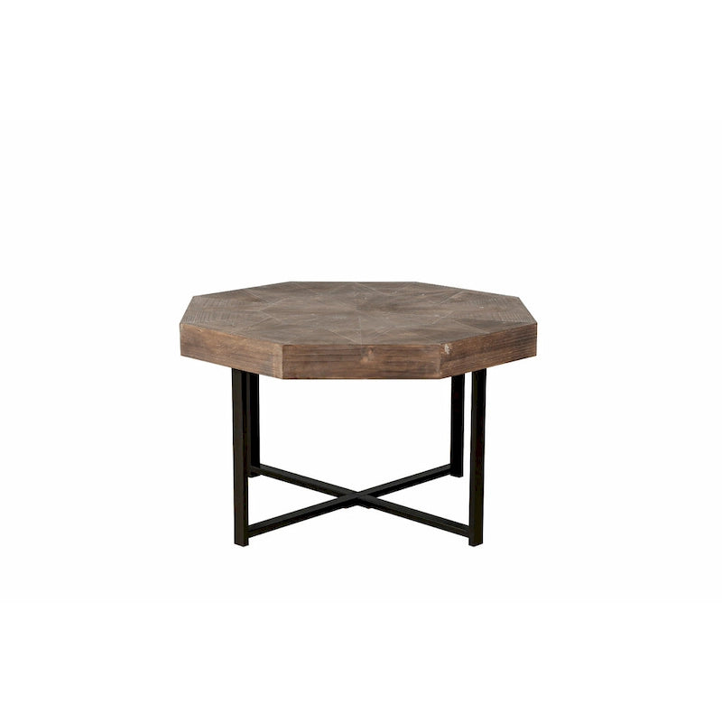 Table basse octogonale vintage en bois avec patchwork, 76 cm