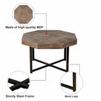 Table basse octogonale vintage en bois avec patchwork, 76 cm