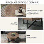 Table basse octogonale vintage en bois avec patchwork, 76 cm