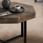 Table basse octogonale vintage en bois avec patchwork, 76 cm